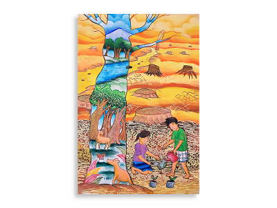 Reforestation artwork child crayon environment fine art watercolor