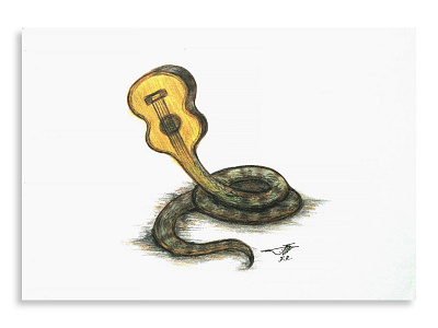 Guitar Snake artwork colored pencils fine art guitar illustration snake surealism