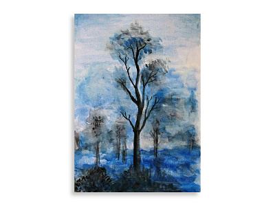 Trees artwork fine art panorama silhouette siluet trees watercolor