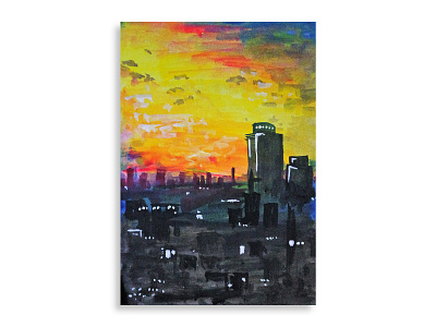 Sunset in The City artwork city fine art sunset watercolor