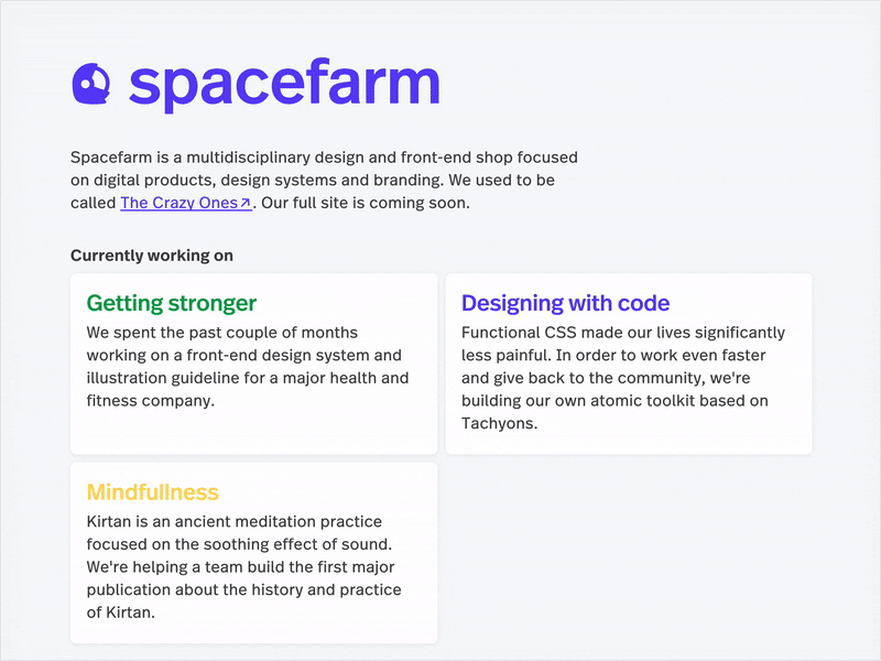 Spacefarm website update code css landing page minimalist modernist sci-fi space spacefarm studio web design website