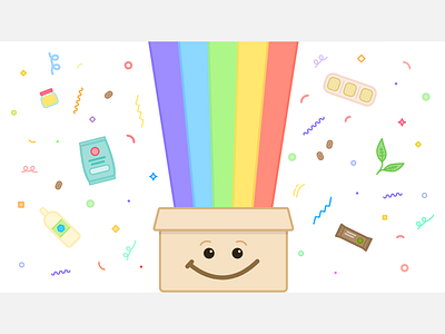 Surprise box box celebration confetti food happy healthy leaves rainbow smile snacks subscription box surprise