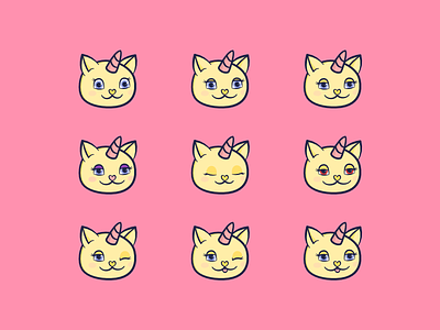 Unicats baker-miller pink cat character cute excited expressions happy illustration red eyes unicorn unicorn cat wink