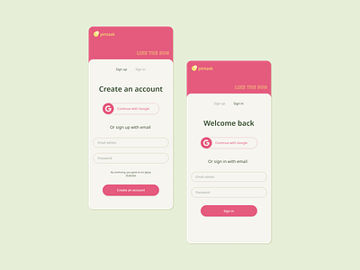 Daily UI 001 - Sign up for tasks planner app app clean daily 100 challenge design flat minimal pink sign in signup task manager ui