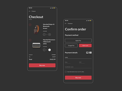 Daily UI 002 - Checkout and confirm for e-commerce app app checkout form clean confirm order daily 100 challenge dark design e commerce e commerce app flat icon marshall major minimal ui