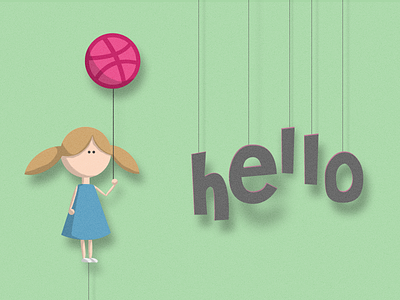 Hellodribbble baloon dribbble girl hello paper string