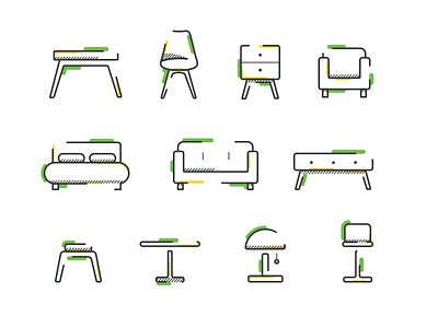 icon set furniture icon line