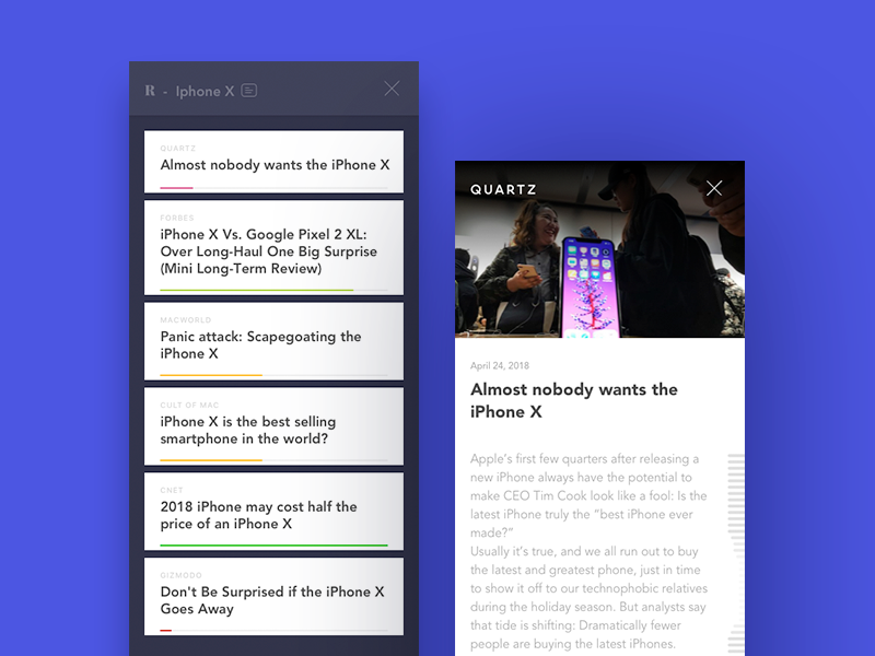 Reader App reader content clickbait 7ninjas app ios ui interaction concept