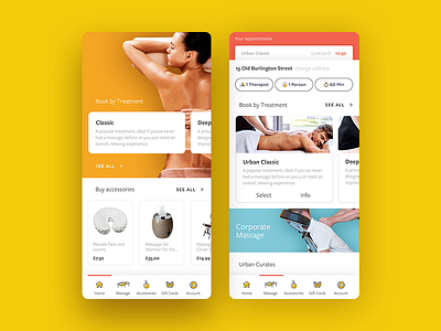 Massage App 7ninjas booking e commerce massage mobile app product design shop store ui