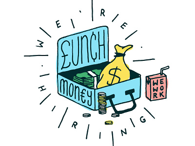 WeWork is Hiring bags of money branding doodle illustration logo lunchbox money sketch