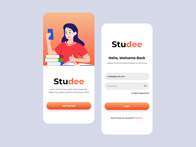 Studee - Get Started Login Exploration app clean design get started illustration login logo mobile ui ux