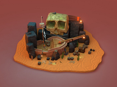 Lost pirate treasure 3D diorama model 3d blender branding
