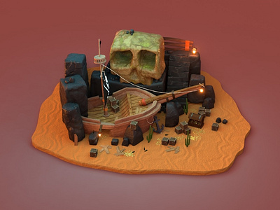 Lost pirate treasure 3D diorama model