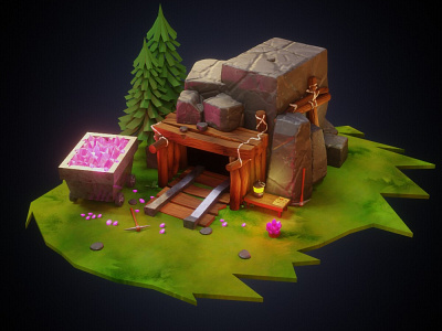 Gem mine low poly 3D diorama 3d 3dart blender diorama gem mine