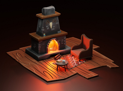 Cozy room diorama low poly blender 3D model 3d animation graphic design motion graphics