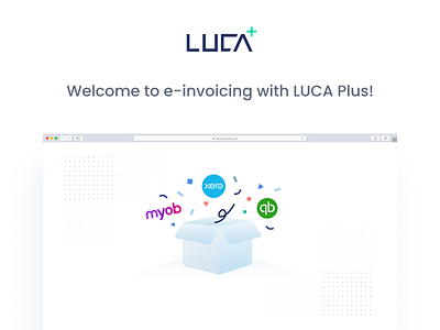 Welcome Email banner for new LUCA Plus users accounting banner e invoice edm email fintech icon illustraion melbourne myob quickbooks xero
