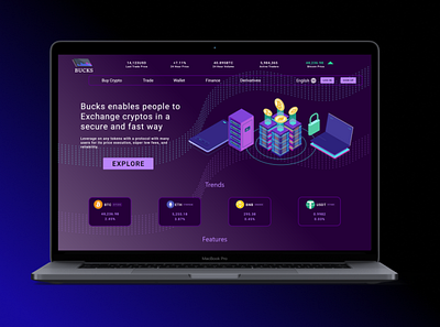 Bucks Website design of a Cryptocurrency Exchange Service blockchain branding crypto dark design exchange logo portfolio purple ui userflow ux website