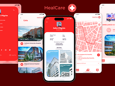 HealCare Social Good Mobile App app application branding design health logo mobile profile prototype red ui user experience ux website