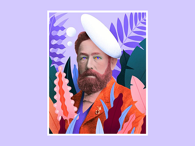 Unknown Bearded Man beard colorful doodles man photo plants portrait portrait art portrait illustration vintage
