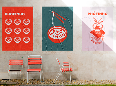 Phôfinho Posters advertising asian food branding character illustration line minimal noodles pho poster poster a day poster art poster design restaurant wheatpaste