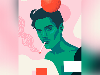 Diego Barrueco cigarette colorful illustration pastel portrait shapes
