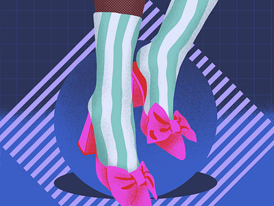 Dreamy Shoes II bow fashion geometric grid illustration procreate shoes socks stripes