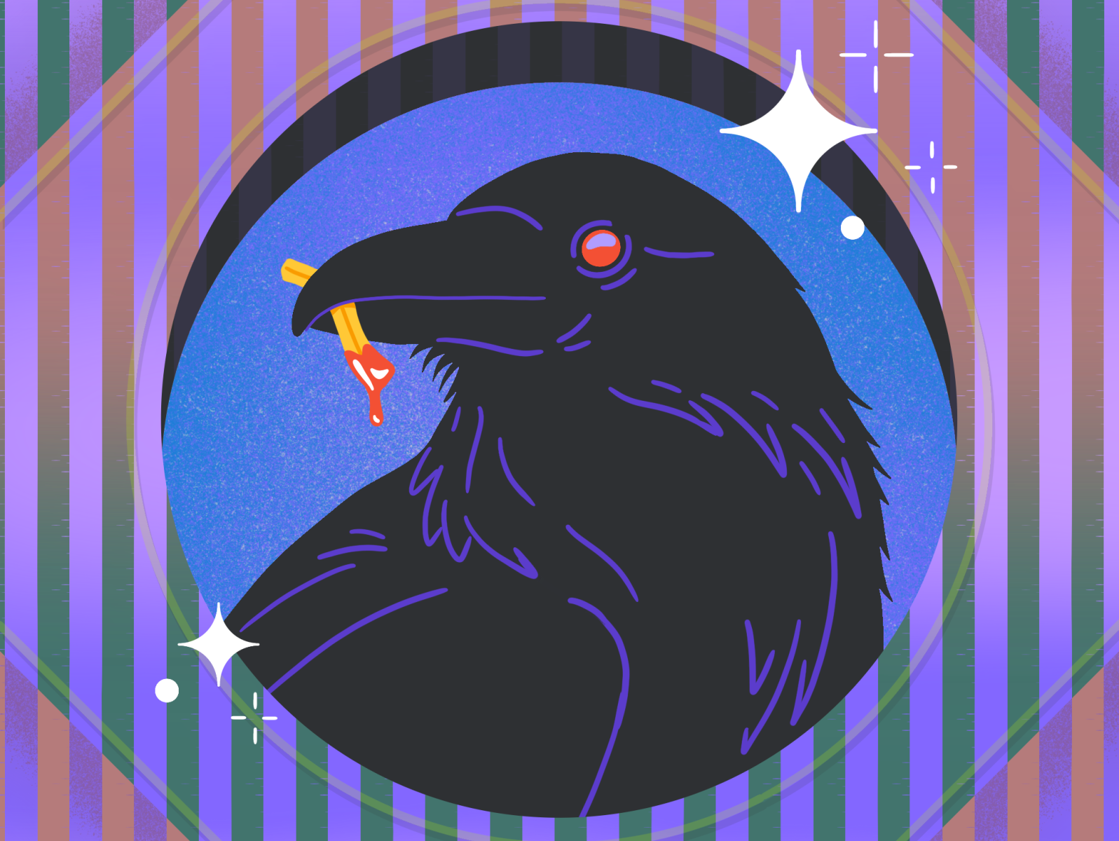 Day #5 Inktober 2021 - Raven bird black challenge fast food fries illustration inktober 2021 ketchup raven stripes