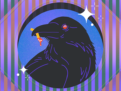 Day #5 Inktober 2021 — Raven bird black challenge fast food fries illustration inktober 2021 ketchup raven stripes