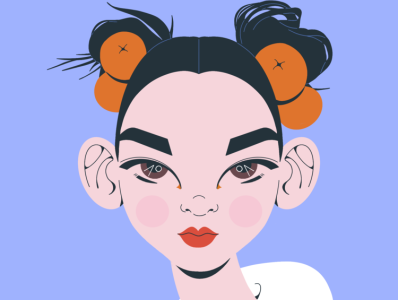 Portrait of girl with oranges in her hair asian character chinese clementine hair illustration mandarin oranges portrait