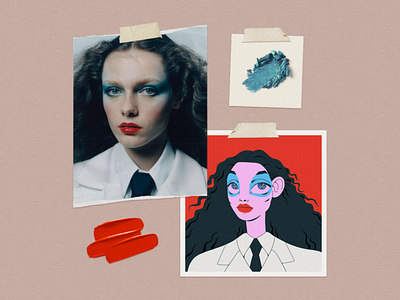 Portrait of a girl with blue eyeshadow (moodboard) analog character fashion girl illustration inspiration moodboard portrait woman