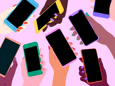 School Gossip diverse diversity feminine flat girls hands illustration phone