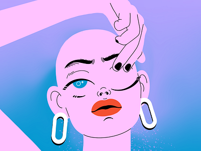 Girl touching her eye buzzcut caucasian character earrings eye girl illustration portrait procreate shaved head touch touching white woman