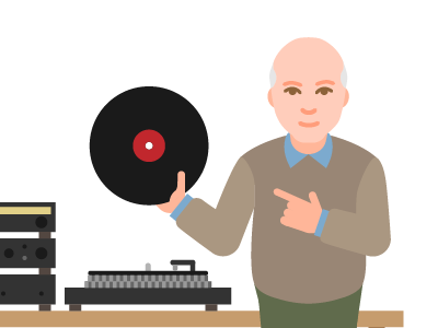 Dad 2d character dad flat illustration music record