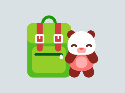 Traveling with kids 2d backpack bear cute flat illustration kids panda spot illustration teddy toy travel