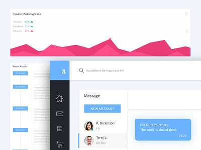 Dashboard Ui app chatting clean dashboard flat light color message app modern popular shot ui web app