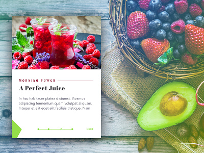 Juice Recipe Card app clean flat food juice light color modern popular shot recipe ui web app