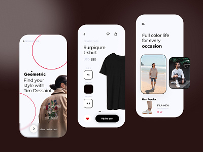 Tim Dessaint fashion app concept design fashion app geometric minimal minimalistic mobile ui