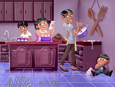 Family Business - Ube Cake Rolls bakery cakes cart cartoon character character design childrens book illustration childrens illustration color concept digital family filipino kitchen pinoypride purple rolls ube watercolor