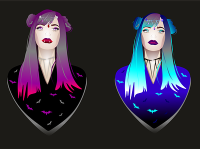 Вампирши beautiful black hair design girl witch halloween icon illustration magic sorcery spells vampire vector witch woman