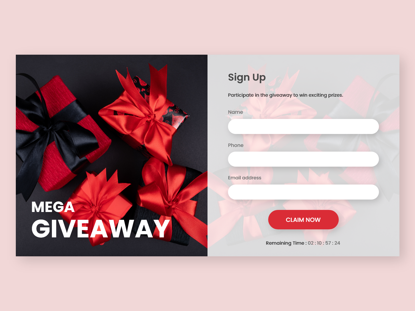 Giveaway Sign Up Form by Rahul Kumar on Dribbble