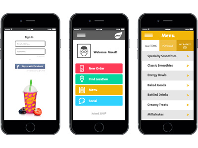 Juiced Mobile App app juice mobile phone responsive ui user interface ux wireframe