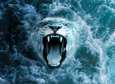 Sea Lion animals blue and white lion manipulation ocean photoshop sea waves