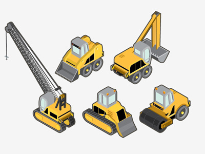 Construction construction illustration isometric trucks vector vehicles