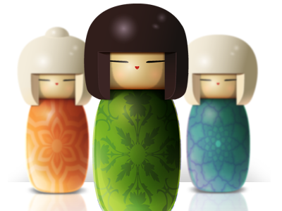 Kokeshis dolls icons illustration kokeshi