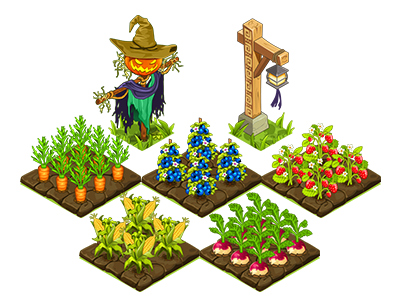 Farm crops farm game game art illustration isometric mobile scarecrow ui vector