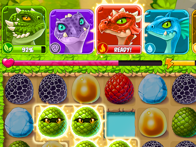 Board eggs match-3 battle fight elements dragon illustration ui game