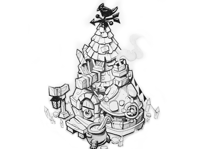 Witch's Cottage game gameart handrawn house ink inktober isometric sketch