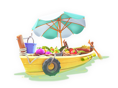 Floating Market 3d 3dartist boat game gameart illustration maya mobile