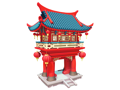 Large Pagoda 3d 3dartist chinese game illustration maya mobile pagoda painting