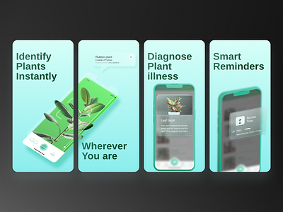 Plant identifier App app app screenshots design glass glassmorphism graphic design green identifier light mobile mobile app plant plant identifier app product design typography ui